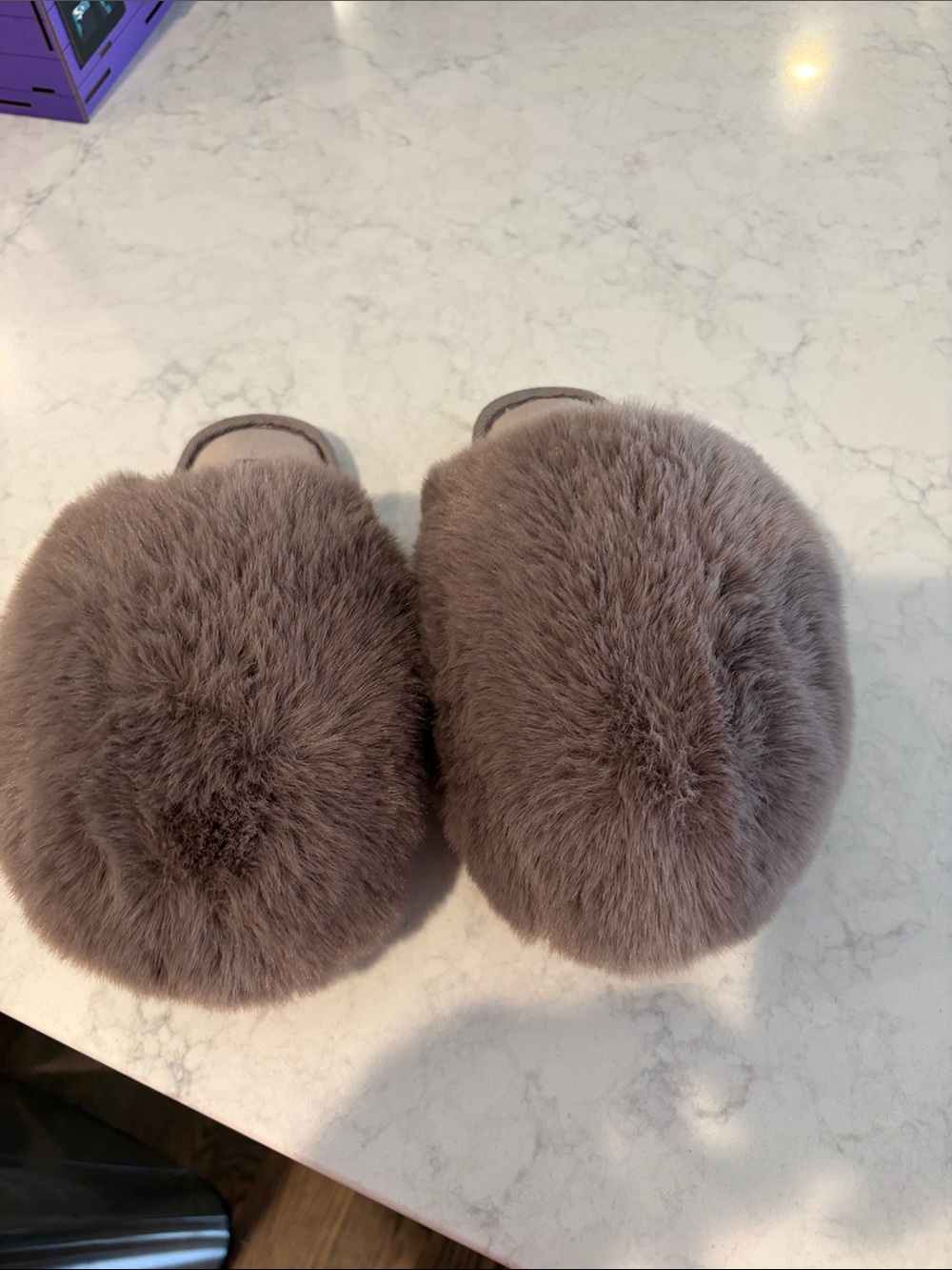 Nine West Plush Faux-Fur Slip-On Slippers in Taupe